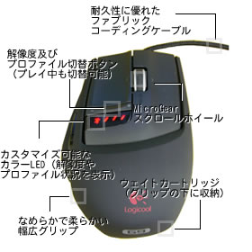 G9 Laser Mouse 本体正面（幅広グリップ装着時）