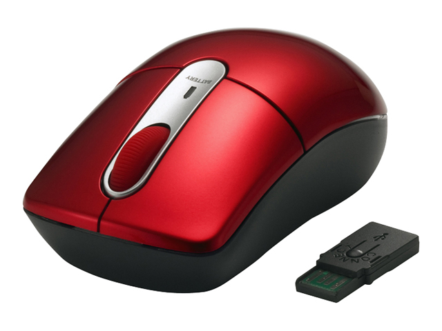 【クリックでお店のこの商品のページへ】BUFFALO 無線(27MHz)光学式マウス Mサイズ レッド BSMOW05MRD