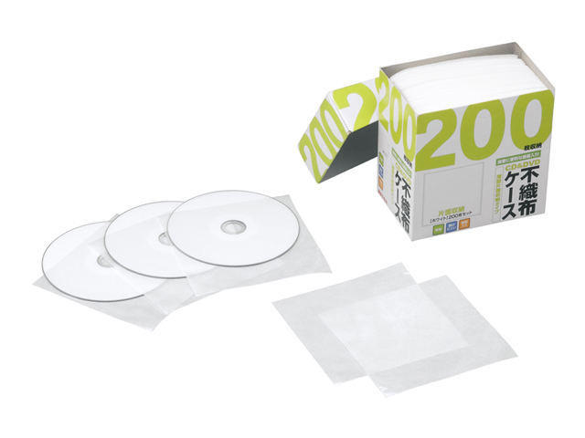 【クリックでお店のこの商品のページへ】BUFFALO CD/DVD不織布ケース 片面収納 200枚入り ホワイト BSCD05H200WH