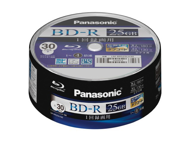 【クリックで詳細表示】Panasonic 録画用4倍速BD25GB(追記型)スピンドル30枚 LM-BRS25LH30